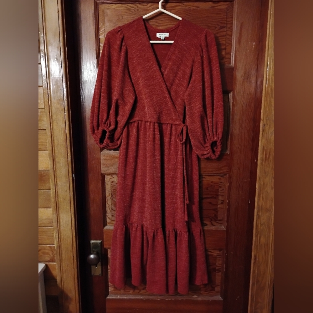 Max Studio Red Knitt Faux Wrap Dress